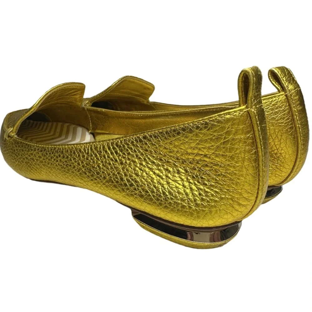 NICHOLAS KIRKWOOD | Beya Gold Leather Pointed Toe Flat Loafer Shoe Lux